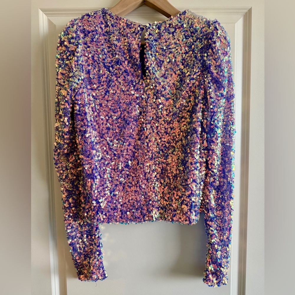 NWT Endless Rose Iridescent Purple Sequin Long Sleeve Top Size L - Picture 3 of 8